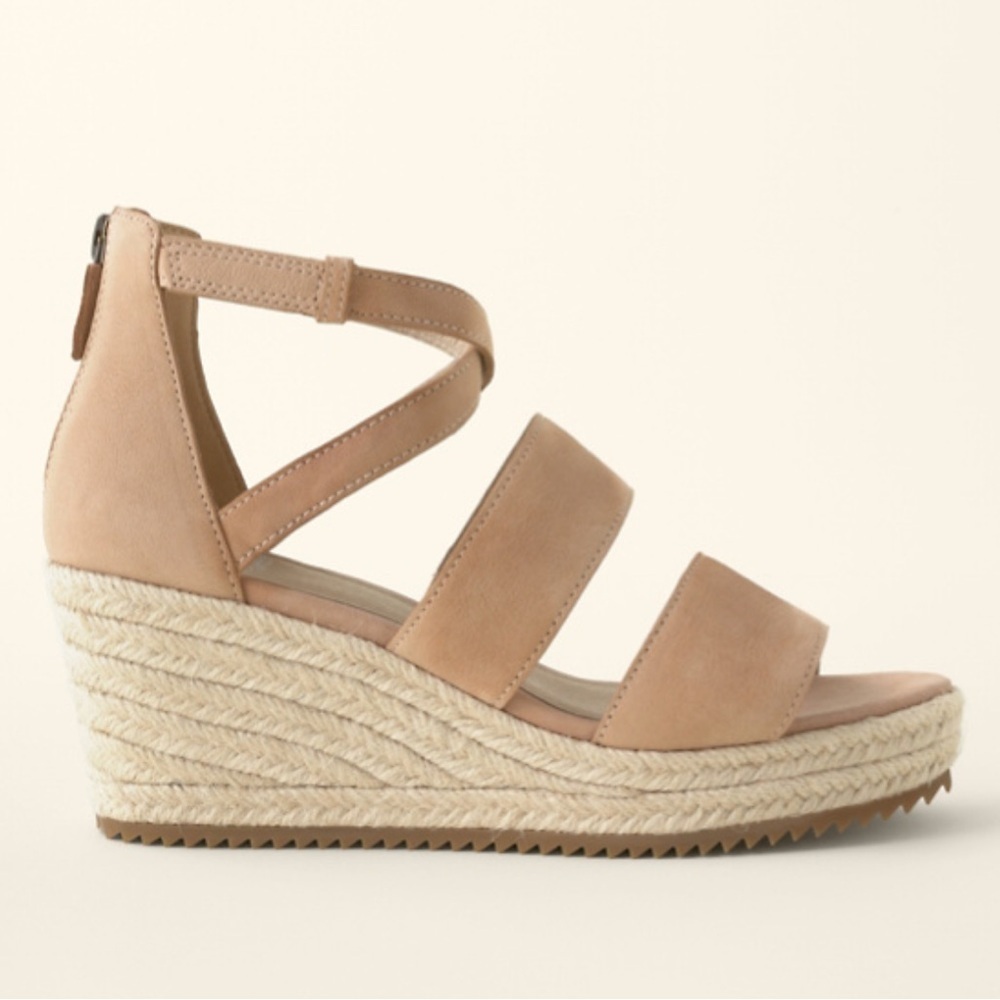EILEEN FISHER Wali Latte Tan Nubuck Strappy Espadrille Wedge Sandals Size 10